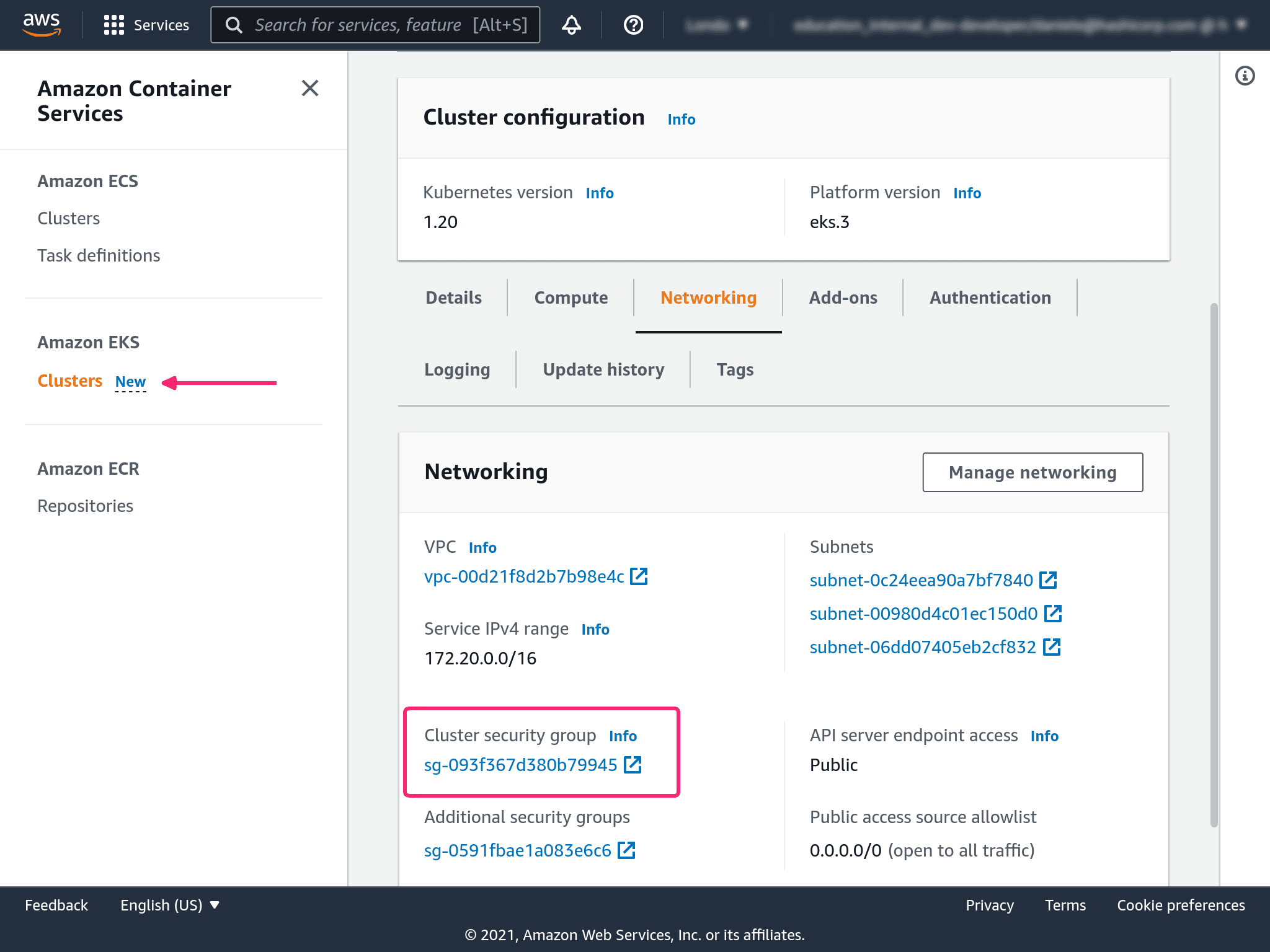 AWS console VPC details