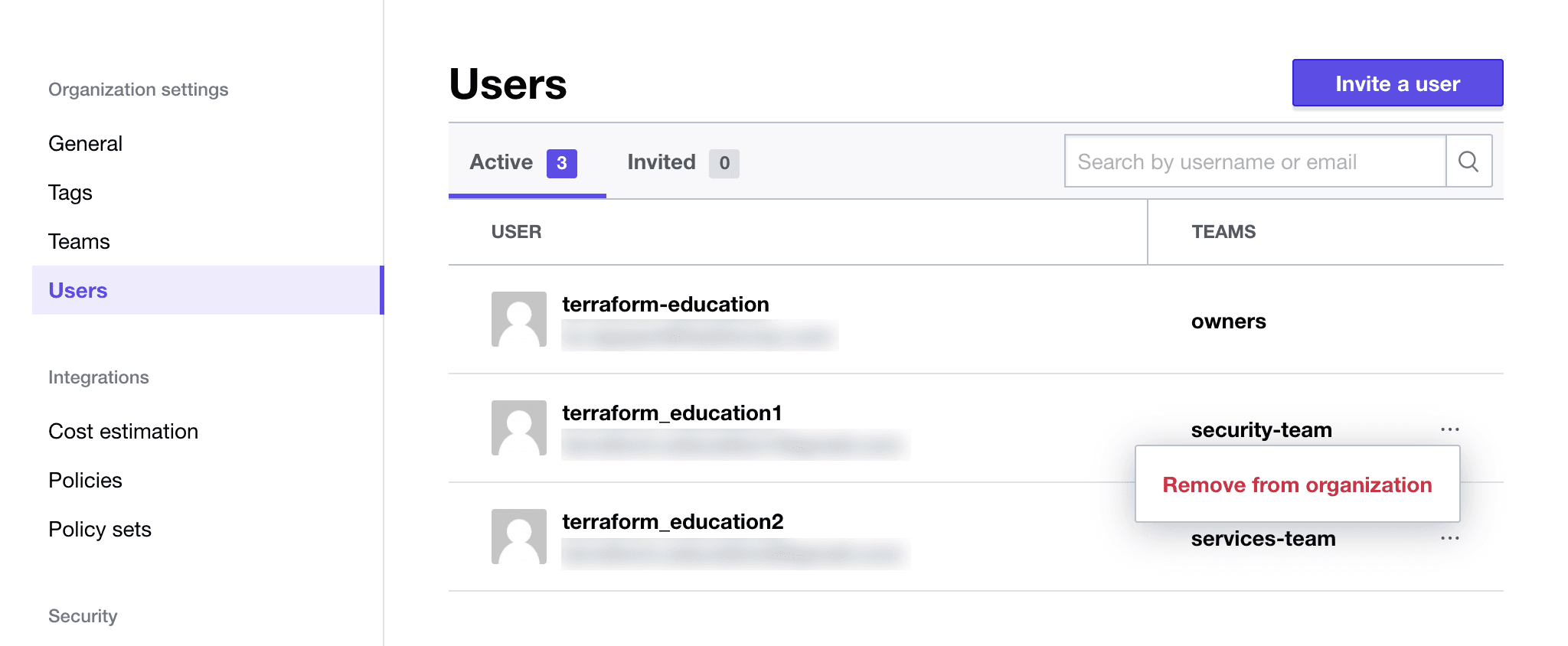 Remove test users from Terraform Enterprise